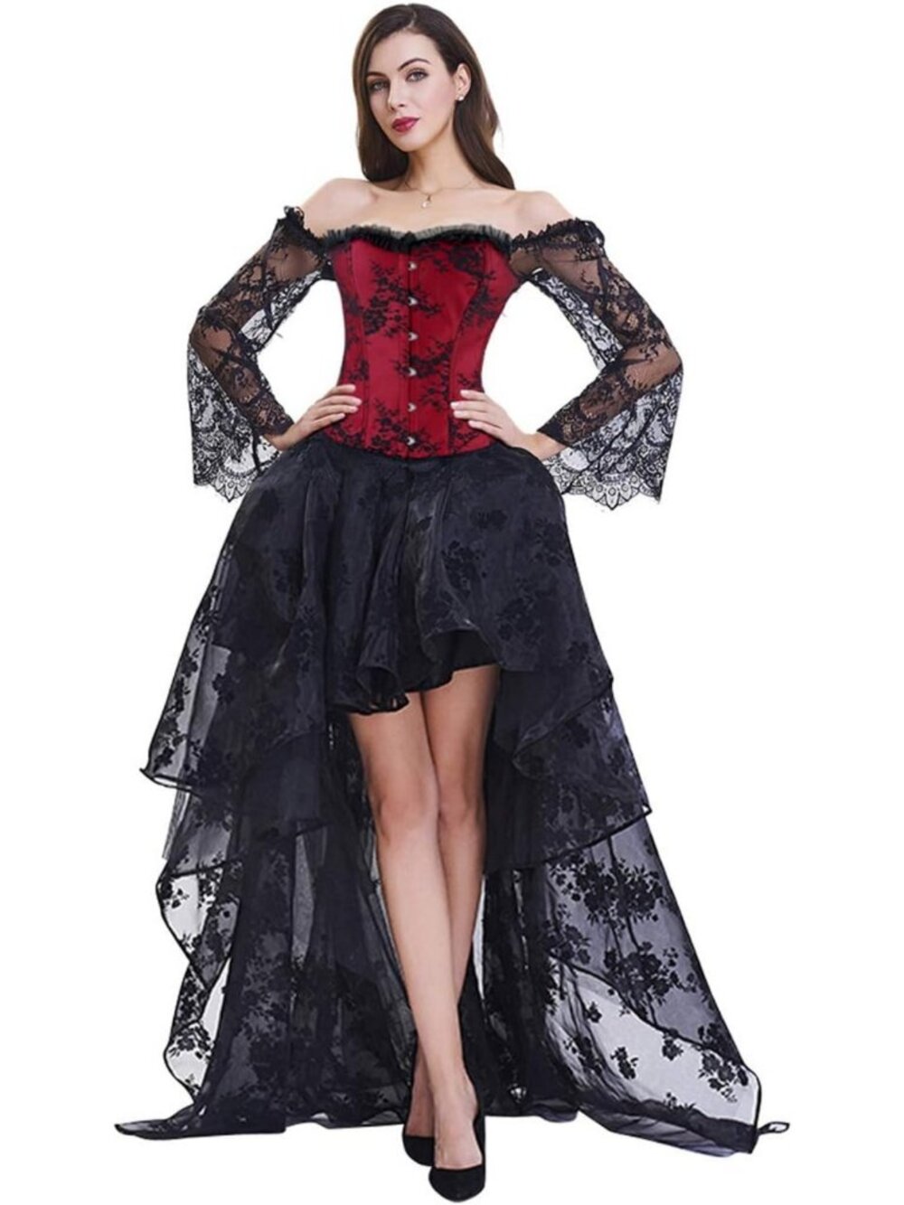 Victorian Off-Shoulder Corset Dress with High-Low Skirt | Steampunk Style